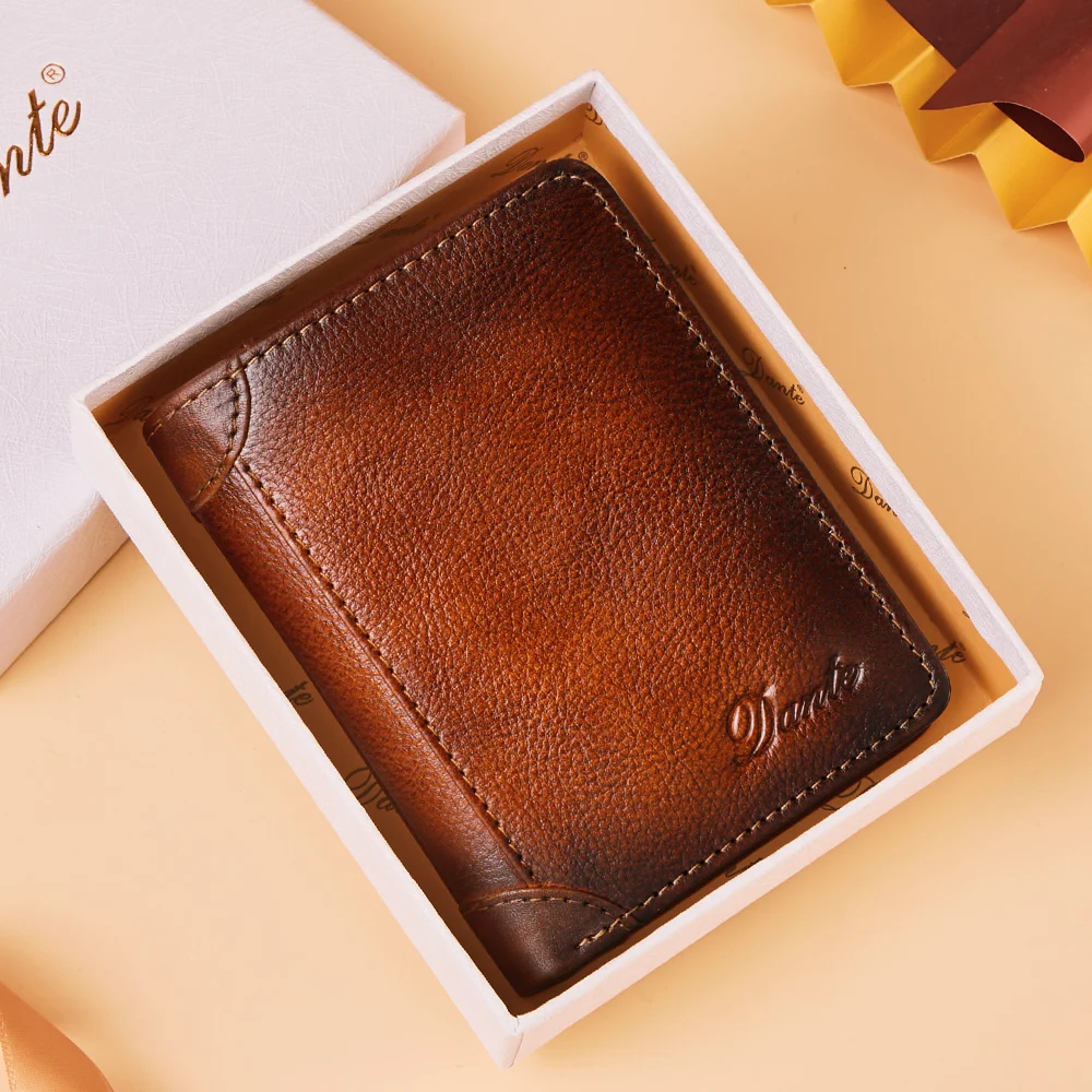 Custom Full Grain Vegetable Tanned Leather Trifold Men RFID Wallet with Sim Card Slot