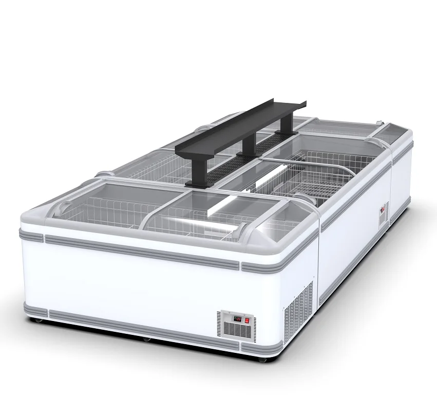 Supermarket Commercial Large Capacity Beverage Refrigeration Equipment  Freezer With Sliding Glass Door Island Freezer