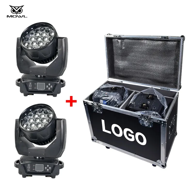 2pcs 19x15w DMX 19*15 RGBW 4in1 Zoom Wash LED Moving Head Light With Flight Case