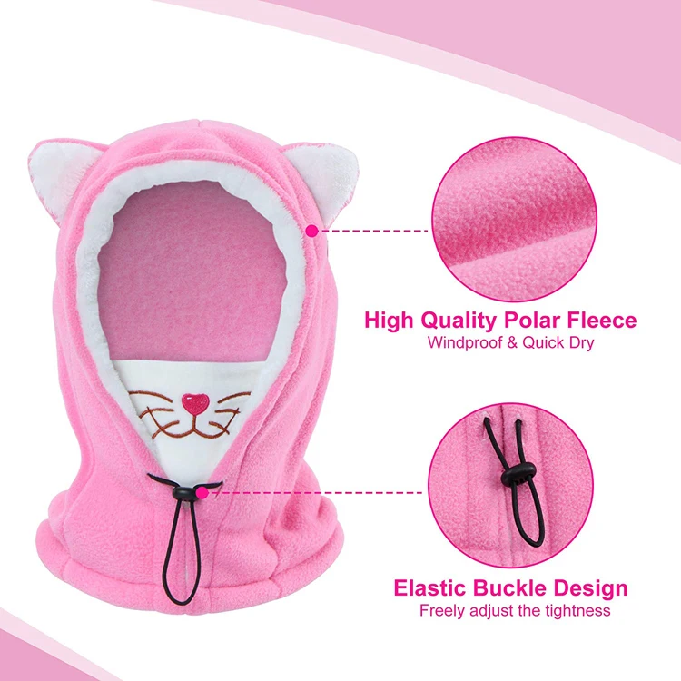 Kids Balaclava Ski Mask Cold Weather Fleece Face Mask with Hood, Windproof Outdoor Winter Hat for Boys & Girls