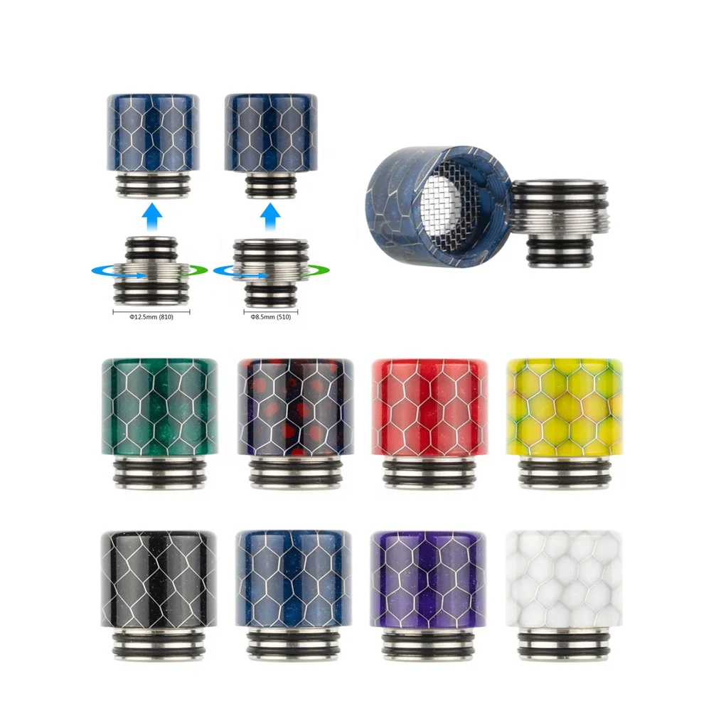 Anti spit back drip tip Stainless steel and Epoxy Resin Snake Pattern 2 in 1 510 810 drip tip