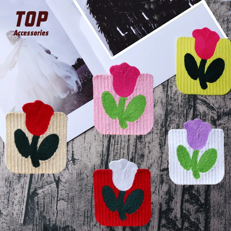 Custom Handcrafted Design Crochet Embroidery Available Tulip Flower Patches Applique Patterns