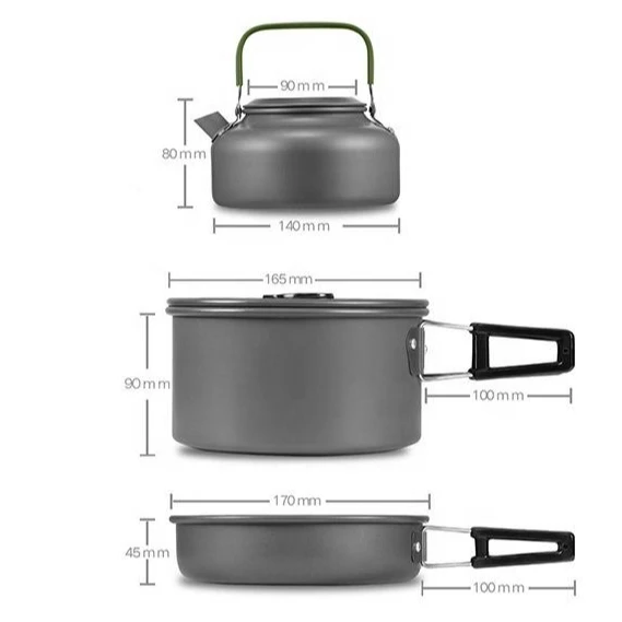 Outdoor Portable 2-3 Person Camping Stove Set Picnic Cookware Non-stick Pot And Kettle Set