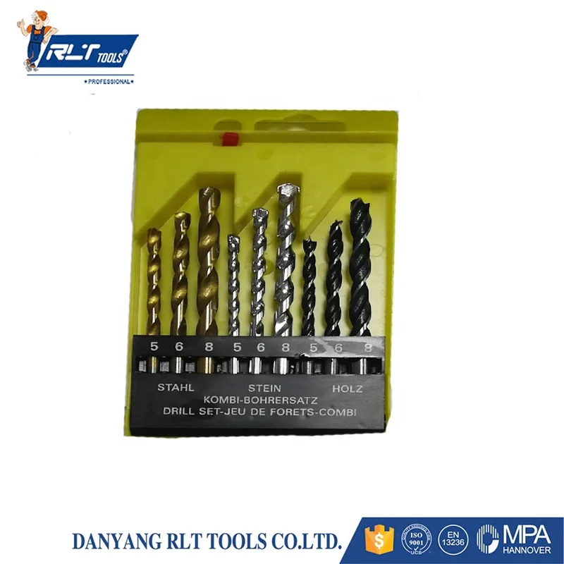 9pcs drill bit set combination drills set for wood ,stone and metal
