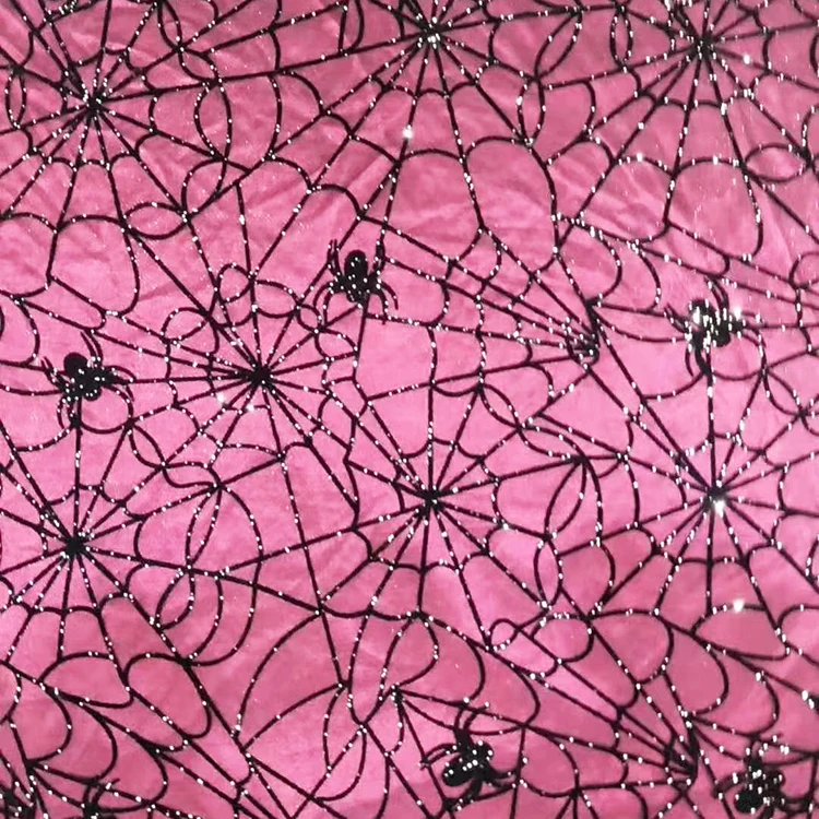 HG6112 Latest Design Halloween Glitter Spider Web tulle mesh Fabric