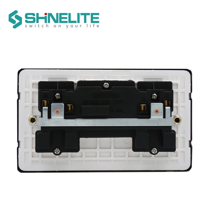 UK Metal Screwless Stainless Steel Double Wall Switch Socket USB Outlet Electrical Socket