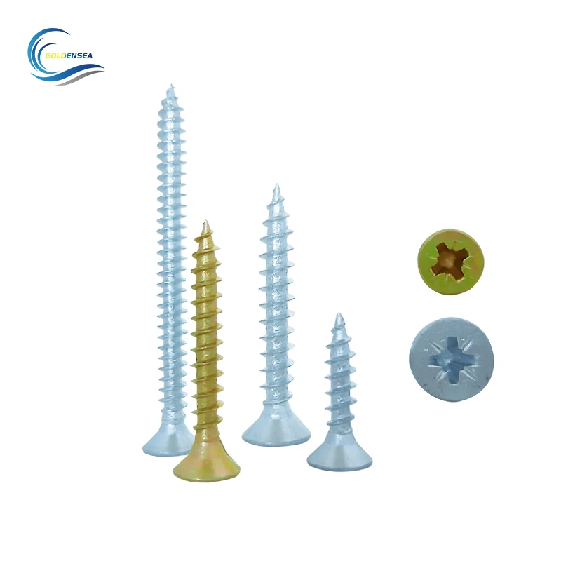 Goldensea square cross drive head Yellow White Zinc Countersunk Head Din7505 Mdf Furniture parafuso chipboard Screw For Wood
