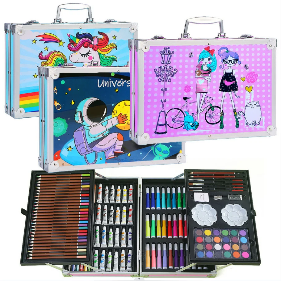 New Design 145PCS Double Layer Painting Aluminum Colour Drawing Tools Art Supplies Pencil Set