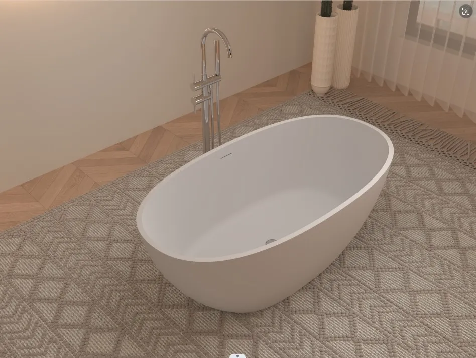 1300MM To 1800mm Custom White Matte Modern Bath Tub Bathroom Tub Artificial Stone Resin Solid Surface Freestanding Bathtub