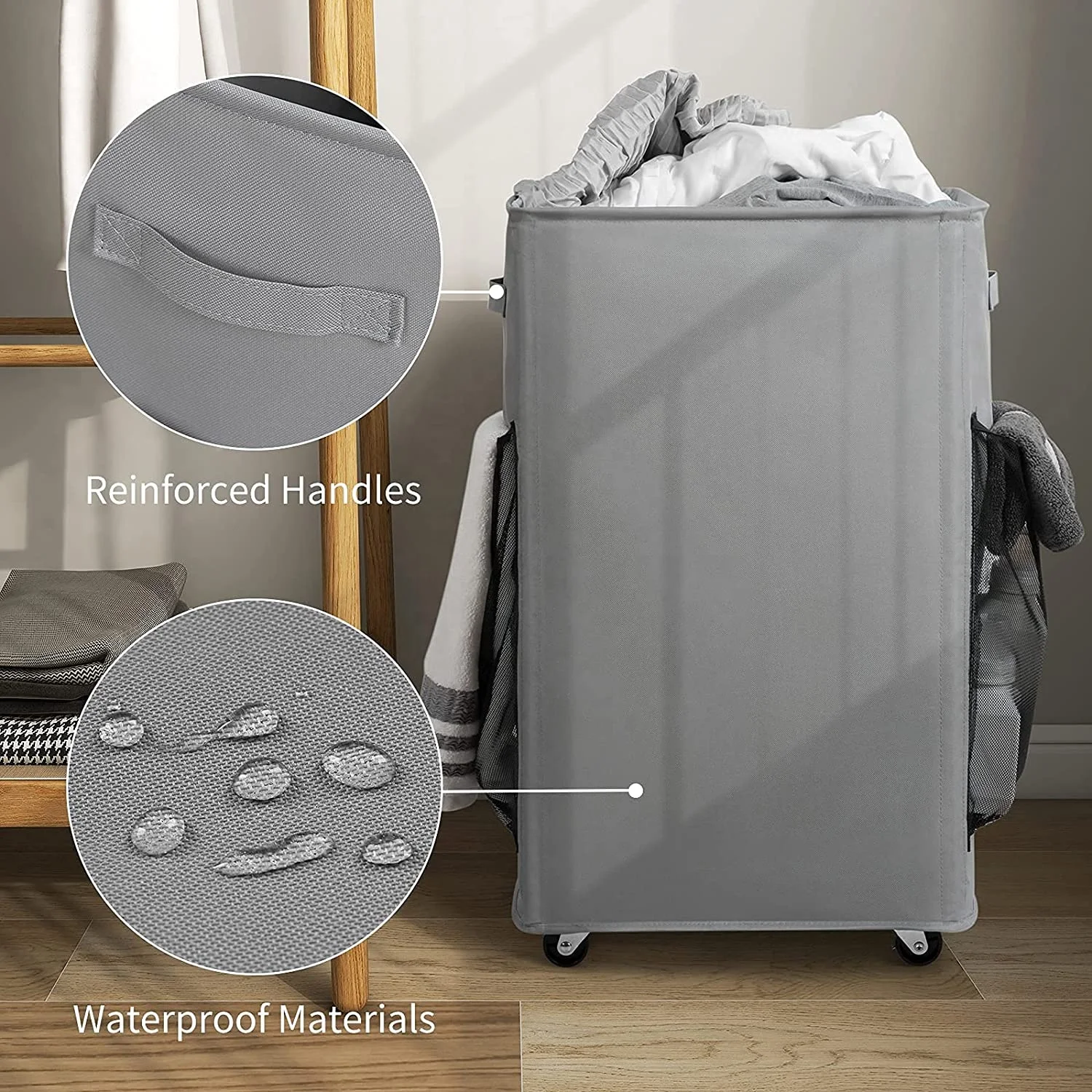 Rolling Laundry Hamper Large Laundry Basket on Wheels  Clothes Hamper  Cart Foldable Clothes Organizer