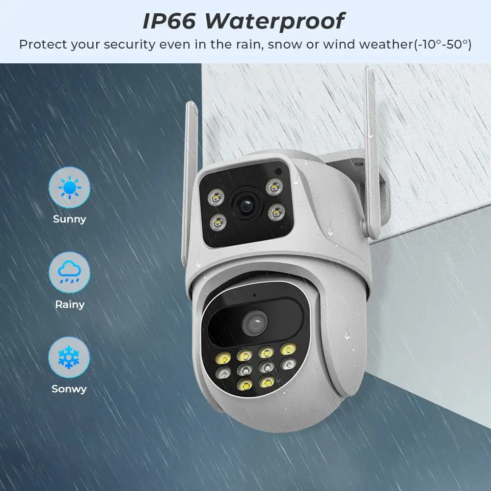 6MP(3MP*2) HD ICSEE Outdoor Waterproof Auto Tracking Motion Detection Two Way Audio Color Night Vision Dual Lens Wifi PTZ Camera