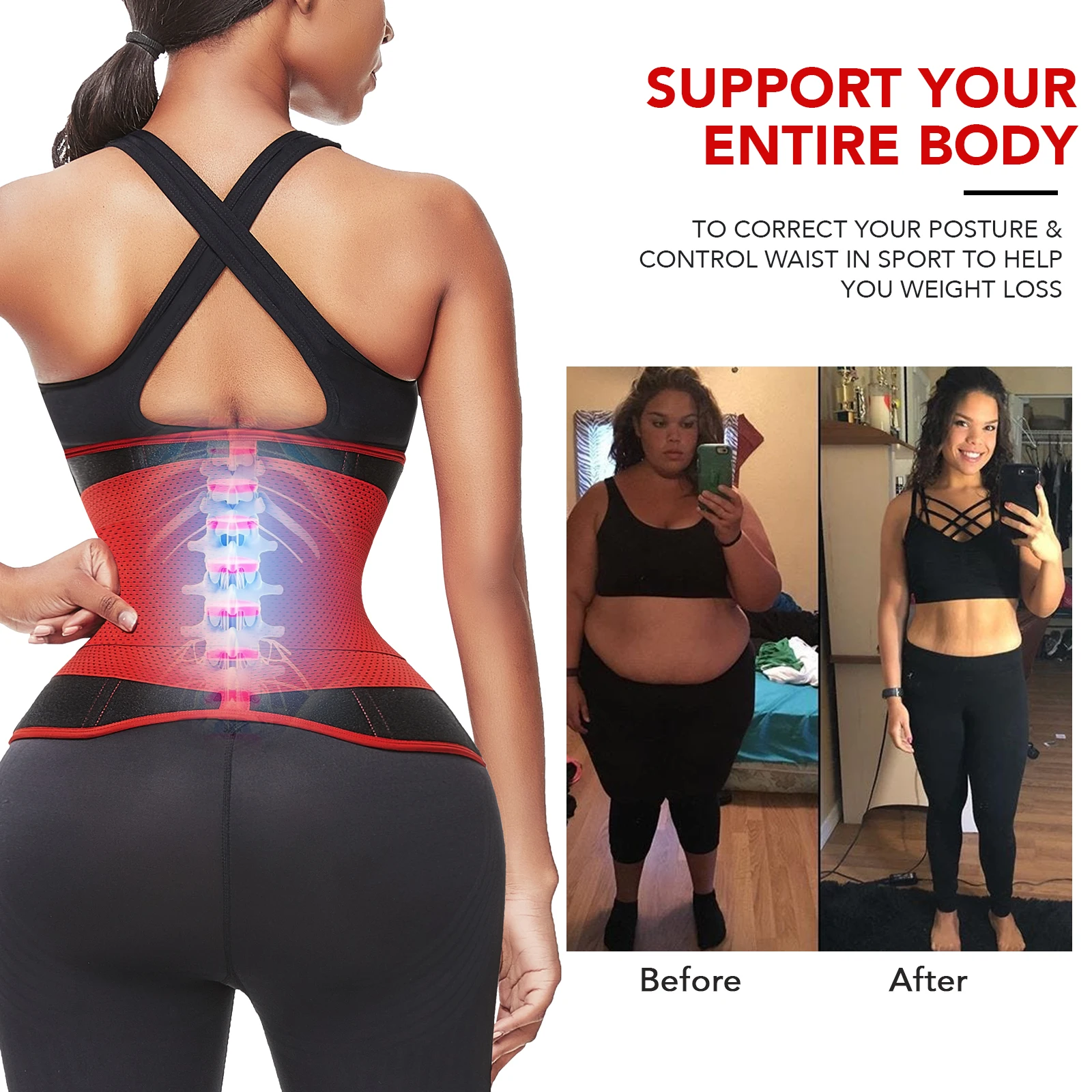 New Arrival Custom Logo Double Control Red Color Body Slimming Exercise Work Out Shape Wear Waist Trimmer Corset