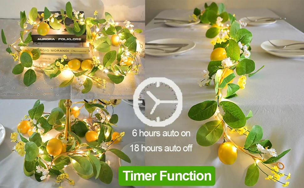Hot Sale 2Pcs Spring Summer Greenery Vine Garlands Lemons with Lights Battery Powered for Wedding Home Decor Lemon Garland