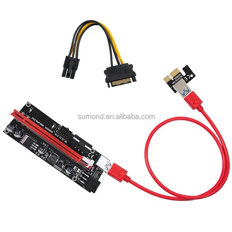 VER009S PCI-E Express 6pin 1x to 16x Card Extender USB 3.0 PCIE Power GPU Cable Adapter riser 009