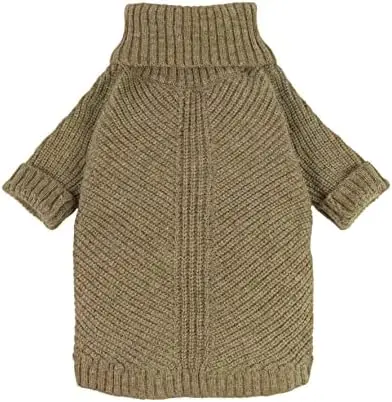 Fitwarm Medium Dog Sweater Thermal Knitted Cat Sweatsuit Winter Coat Pet Clothes Turtleneck Puppy Jacket Sage Green Cotton Doggy