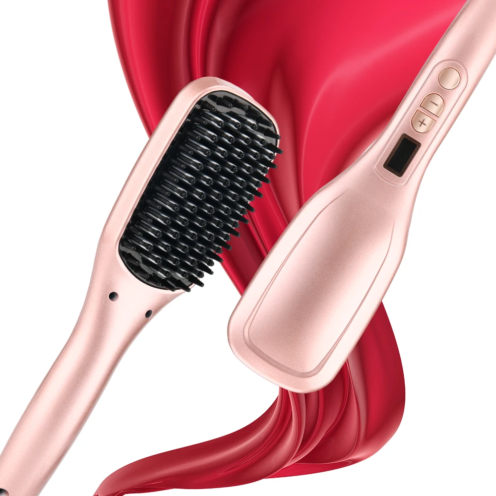 PRITECH Professional Hair Brush LCD Display Hot Dryer Electric PTC Heating Element Hair Dryer Fast Hair Straightener Brush LED