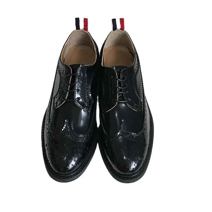 TB THOM Wine Shiny Calfskin Leather Sole Longwing Brogue Shoes Men Korean Style Wedding