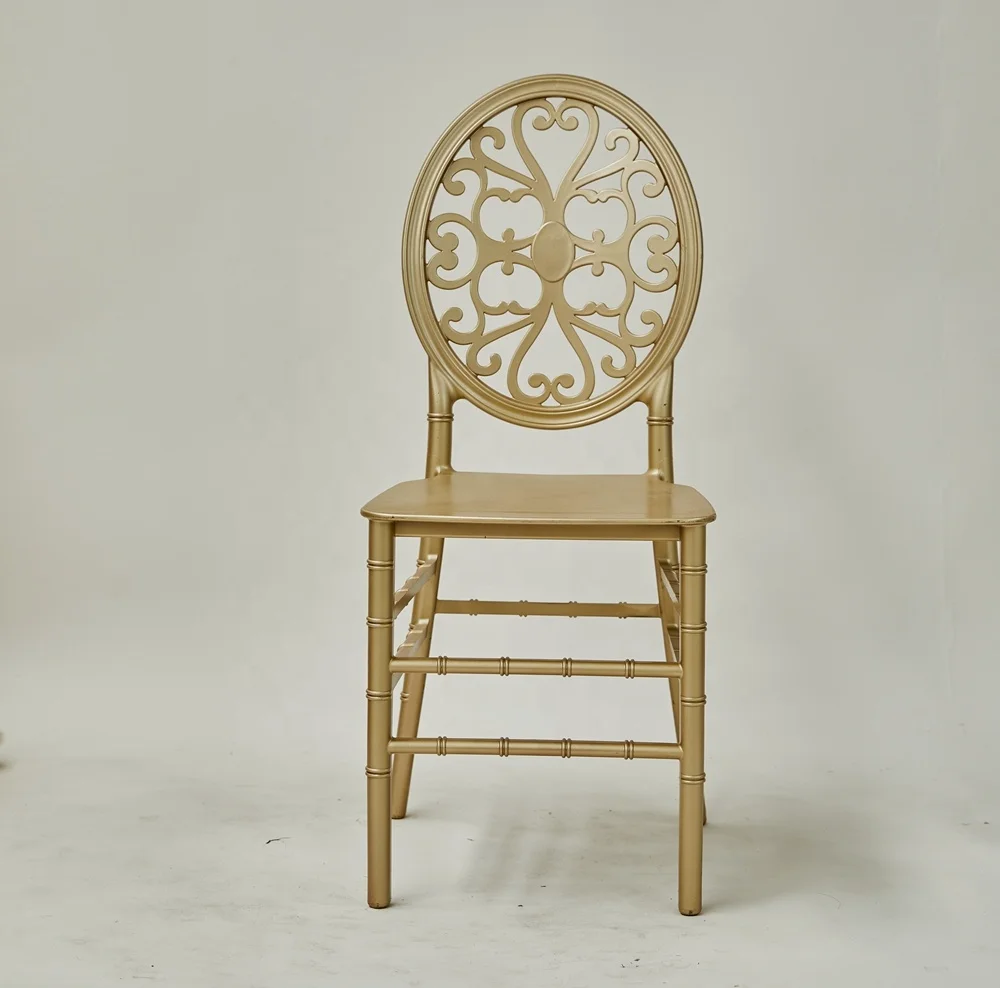 PP Plastic Gold Color Stackable Wedding Event Party Rental Dining Round Back Chair