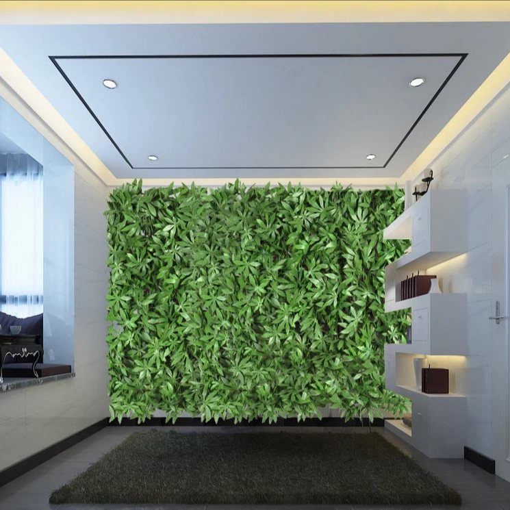 UV Plastic Grass and Leaves Plant Artificial Vertical Green Hedge Wall for Outdoor Boxwood Mat Decoration