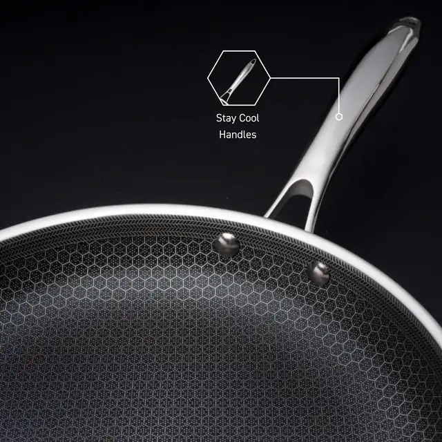 30 cm Hybrid Pan & Wok with 30 cm Lid Set Honeycomb Stainless Steel Non-stick Wok Frying Pan Cookware With Glass Lid