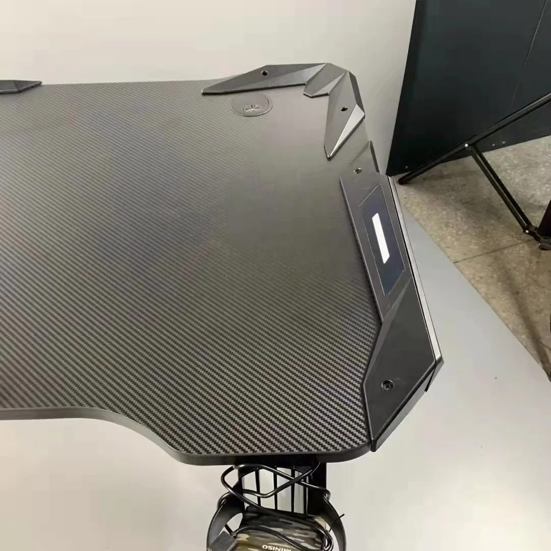 Electric Gaming Desk Computer Table Metal Frame with LED Light, Cup Holder, Headphone Hook, Cable Hole