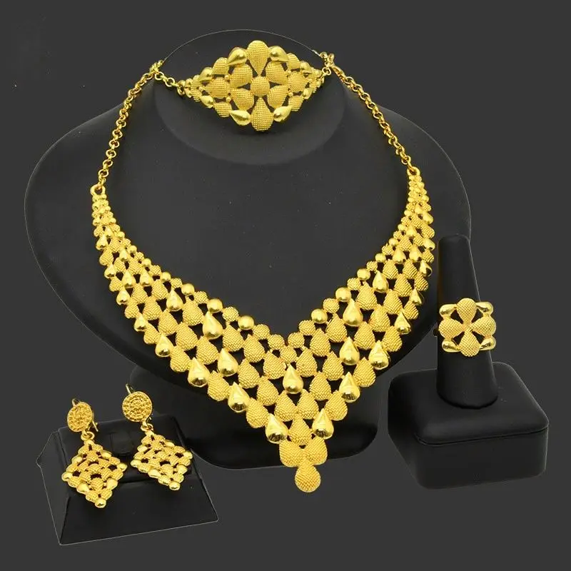 XYST  Bridal Jewellery Jewelry Sets 24K Gold Plated Dubai African Flower Bracelet Big Jewelry Necklaces And Earrings Sets