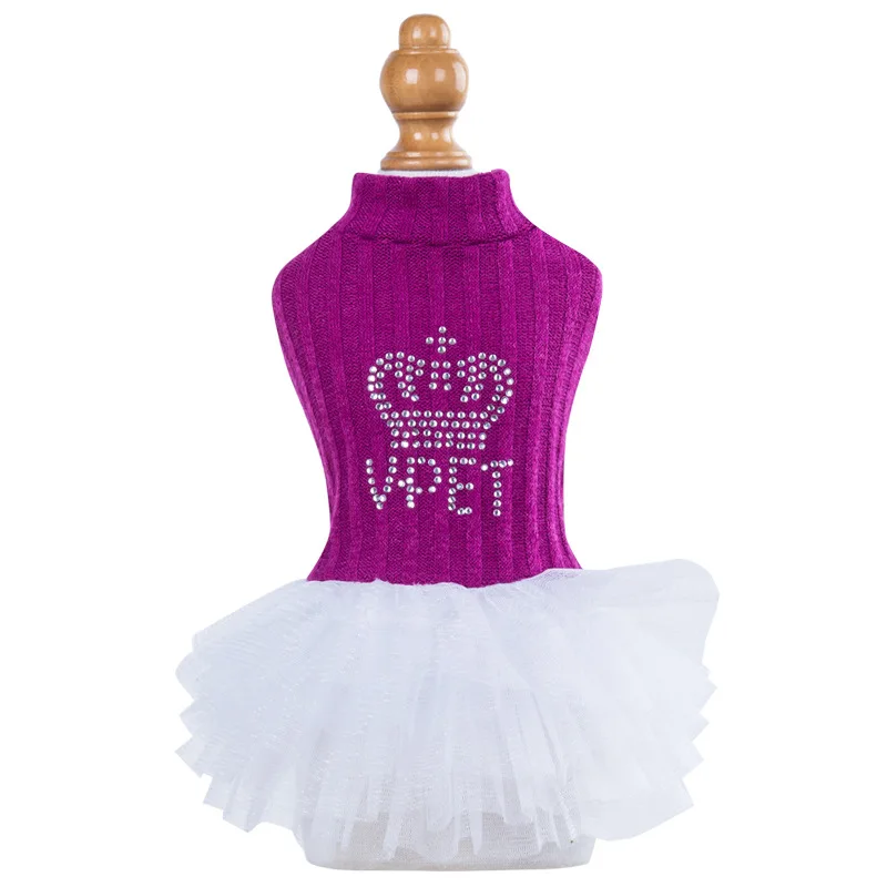 Create Own Brand Elastic sweater with diamond crown dog dress clothes pet accessories