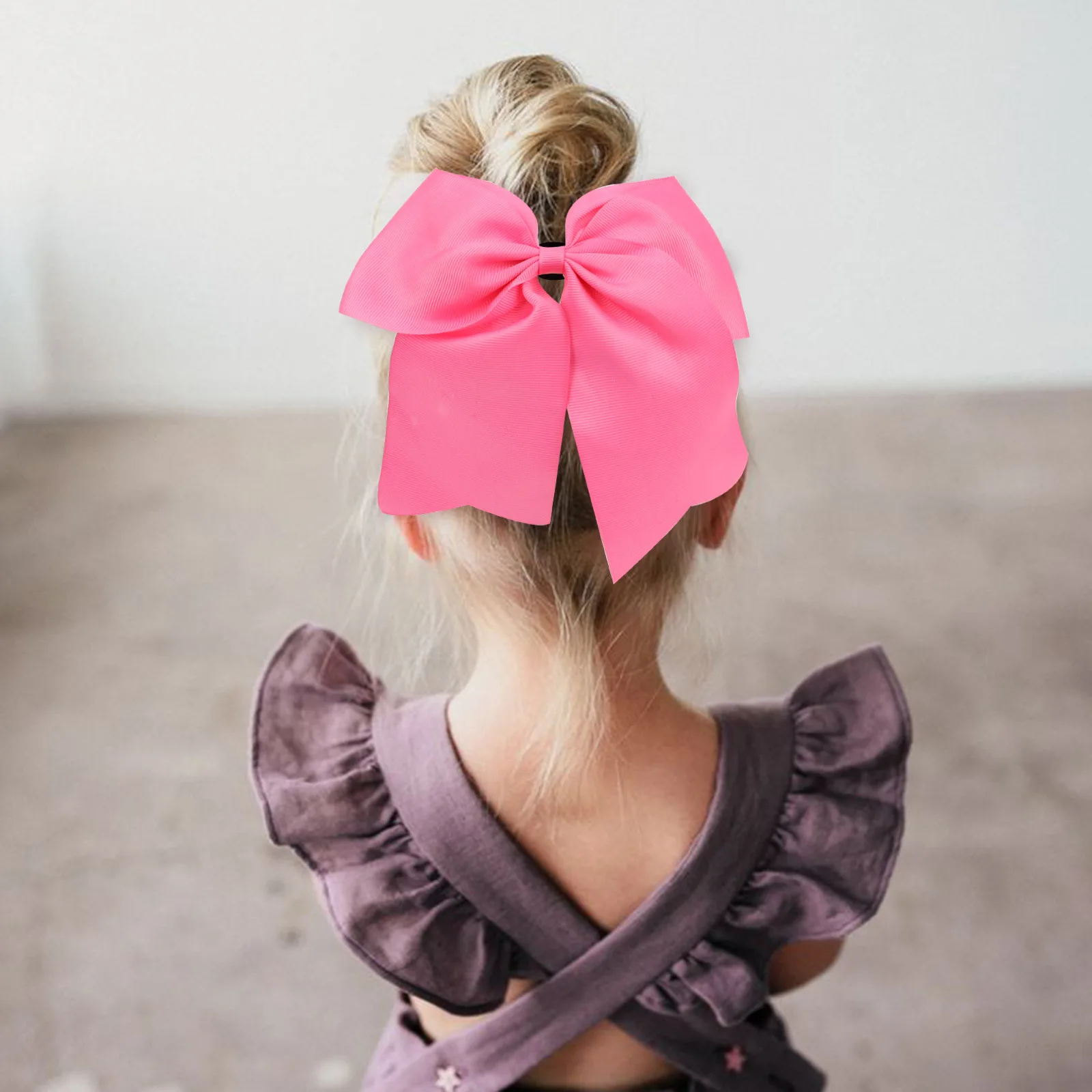 8 inch Plain Ribbon Cheer Bow With Elastic Band For Girls Kids Large Cheerleading Bows Ponytail Hair Accessories