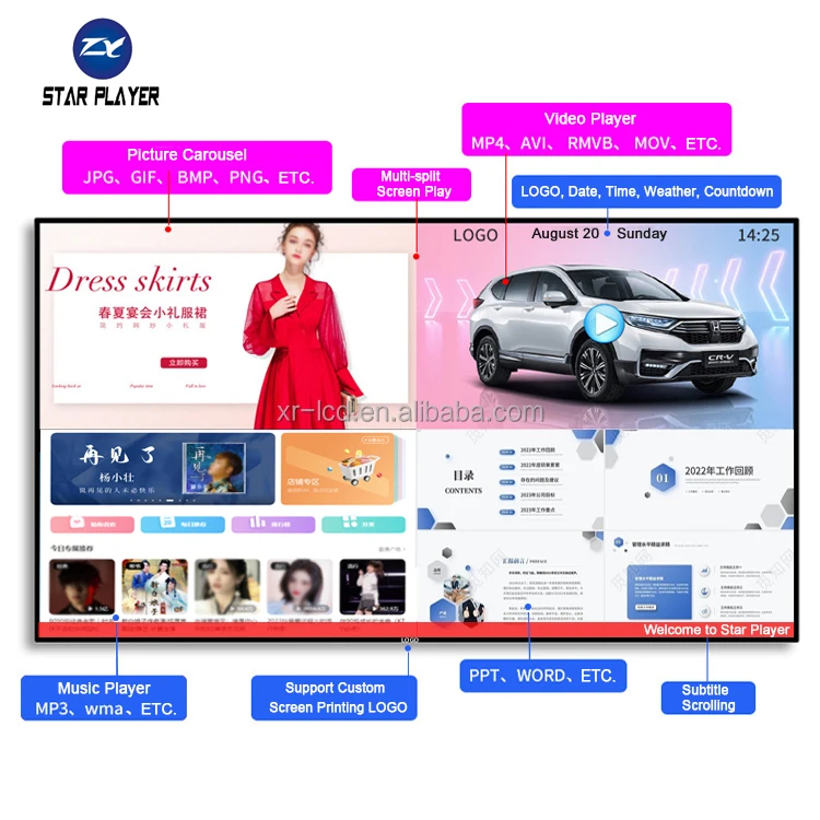 OEM 32 43 49 55 65 inch wall mounted tft capacitive touch screen lcd monitor totem digital advertising equipment