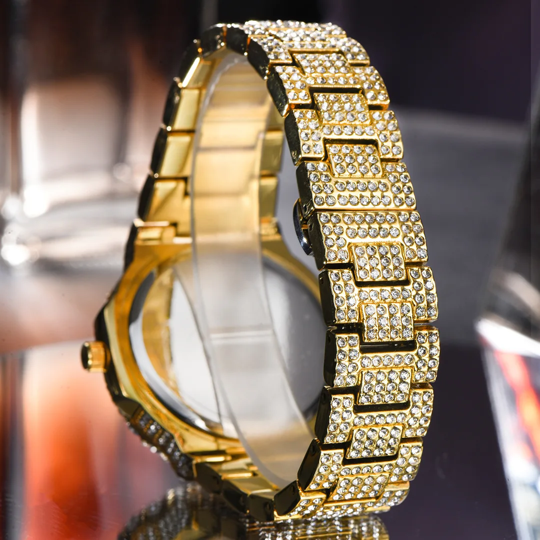 Hiphop Unique Mens Watches Quartz Wristwatch Gold Automatic Date Steel Luxury Diamond Watch For Men