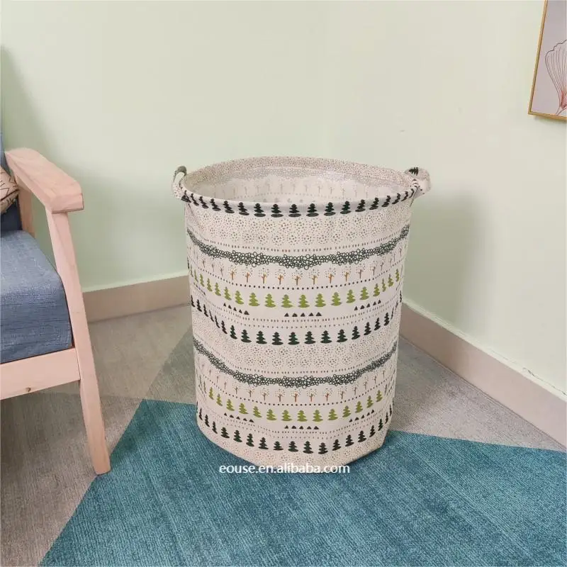 Waterproof Folding Laundry Basket Dirty Clothes Storage Organizer Bucket Round Portable Foldable Cotton Linen Laundry Basket