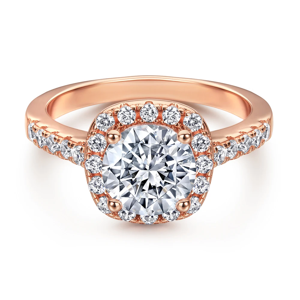 Halo Ring Round Brilliant CZ 18K Gold plated Rose Gold Plated 925 Sterling Silver Engagement Wedding Ring