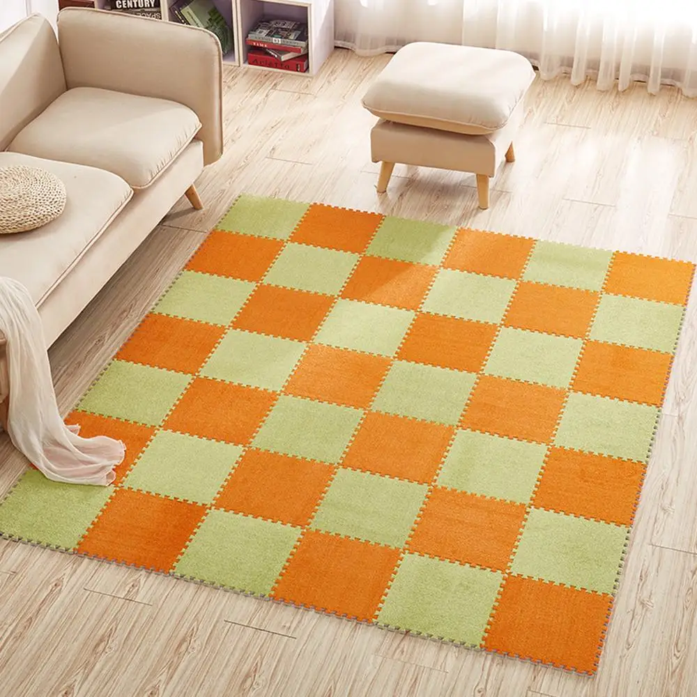 16pcs Interlocking Foam Mats Fluffy Carpet Tiles Plush Area Rug Interlocking Floor Tiles Soft Baby Playmat Puzzle Floor Mat