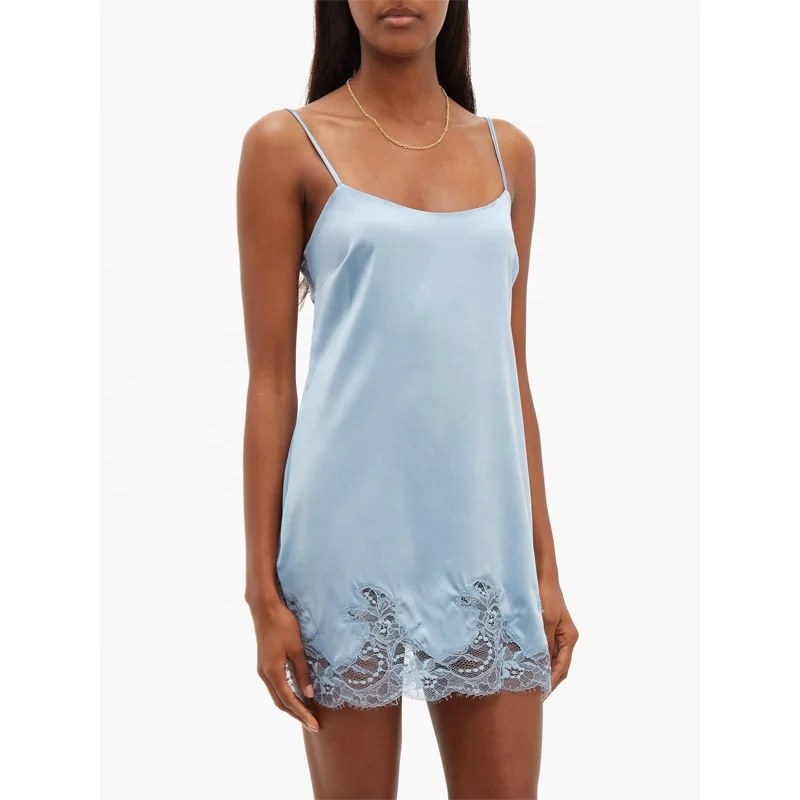 Custom one piece scoop neck pajamas women pyjamas sexy satin silk night sleep lace dress