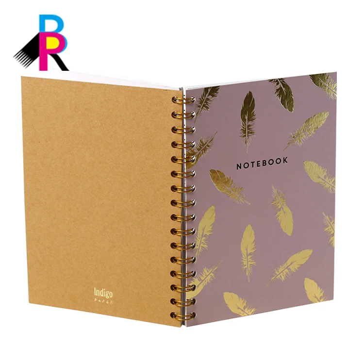Custom Fancy  Art Paper Kraft Paper Softcover Golden Double YO Wire Binding Office Notebook