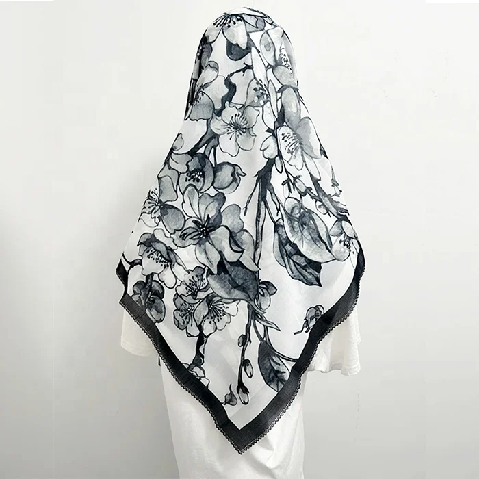 wholesale custom soft printed square ethnic scarves premium cotton voille hijabs supplier muslim women tudung borong bawal