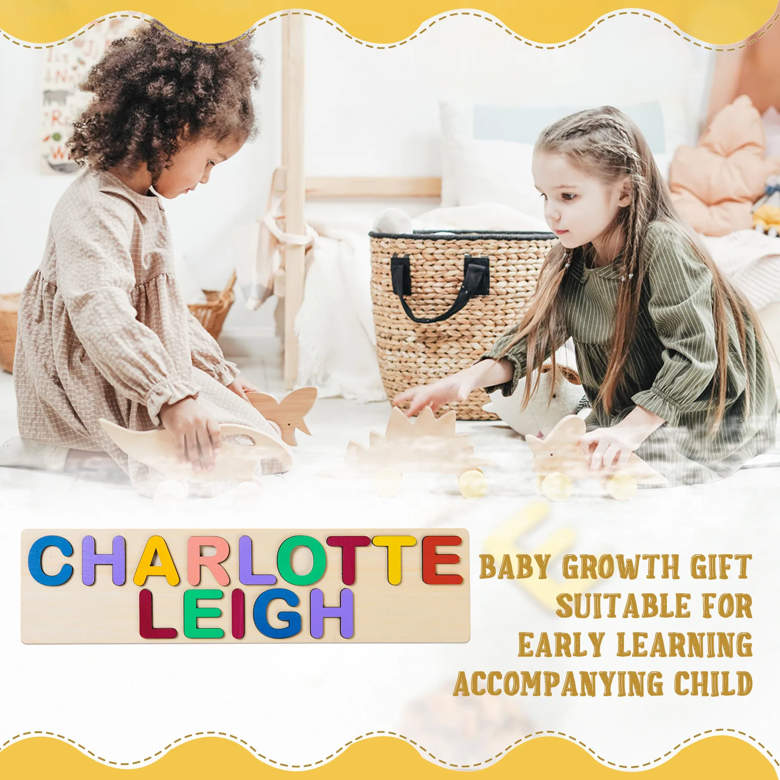 Baby Kids Birthday Preschool Gift Custom Name Puzzle Wooden Toys Alphabet Puzzle for Toddlers