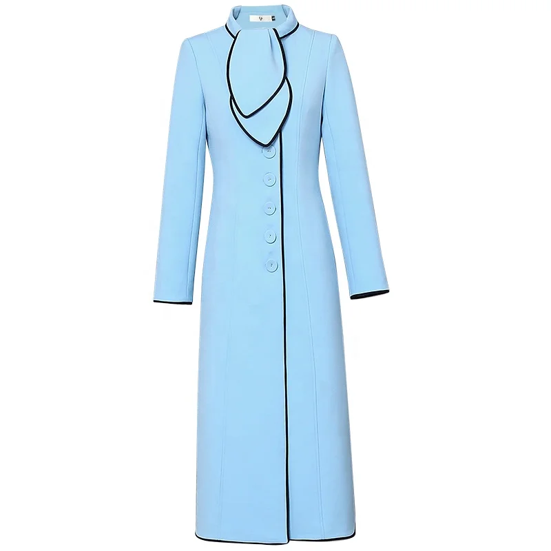 OEM Fashion Bright Color Trench Coat Long Elegant Women Coat Winter Korean