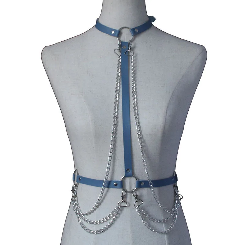 Hot Sale Ladies Punk Leather Chain Strap Bra Gothic Bolt Body Cage Belt Adjustment Halloween Festive Carnival Costume