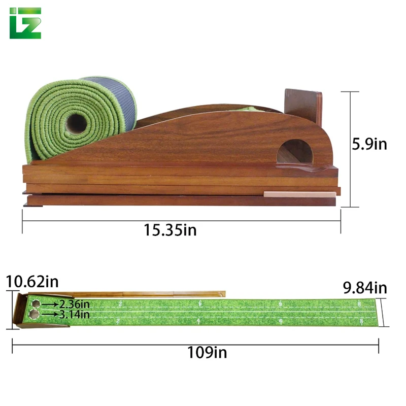 Newly Portable Wood Golf Putting Trainer Green Mat Auto Ball Return Golf Putting Mat For Indoor Outdoor Practice