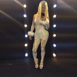 Женская сексуальная Прозрачная облегающая Клубная одежда, Женский вечерний комбинезон для коктейльных танцев и шоу, Облегающий комбинезон