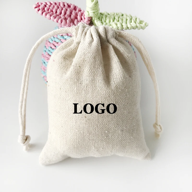Custom Logo manufacturer Supply 4x6 Inch Natural cotton linen Plant Seed pouhces Drawstring pumice stone bags