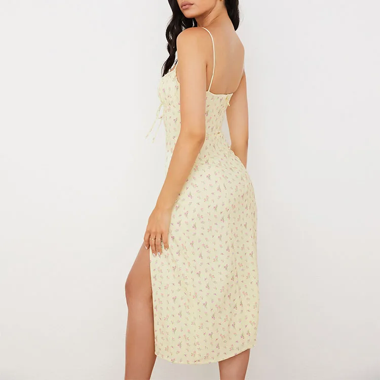 Custom Print Midi Dress Square Neck Slip Floral Ladies Dress Women Summer Dress 2021