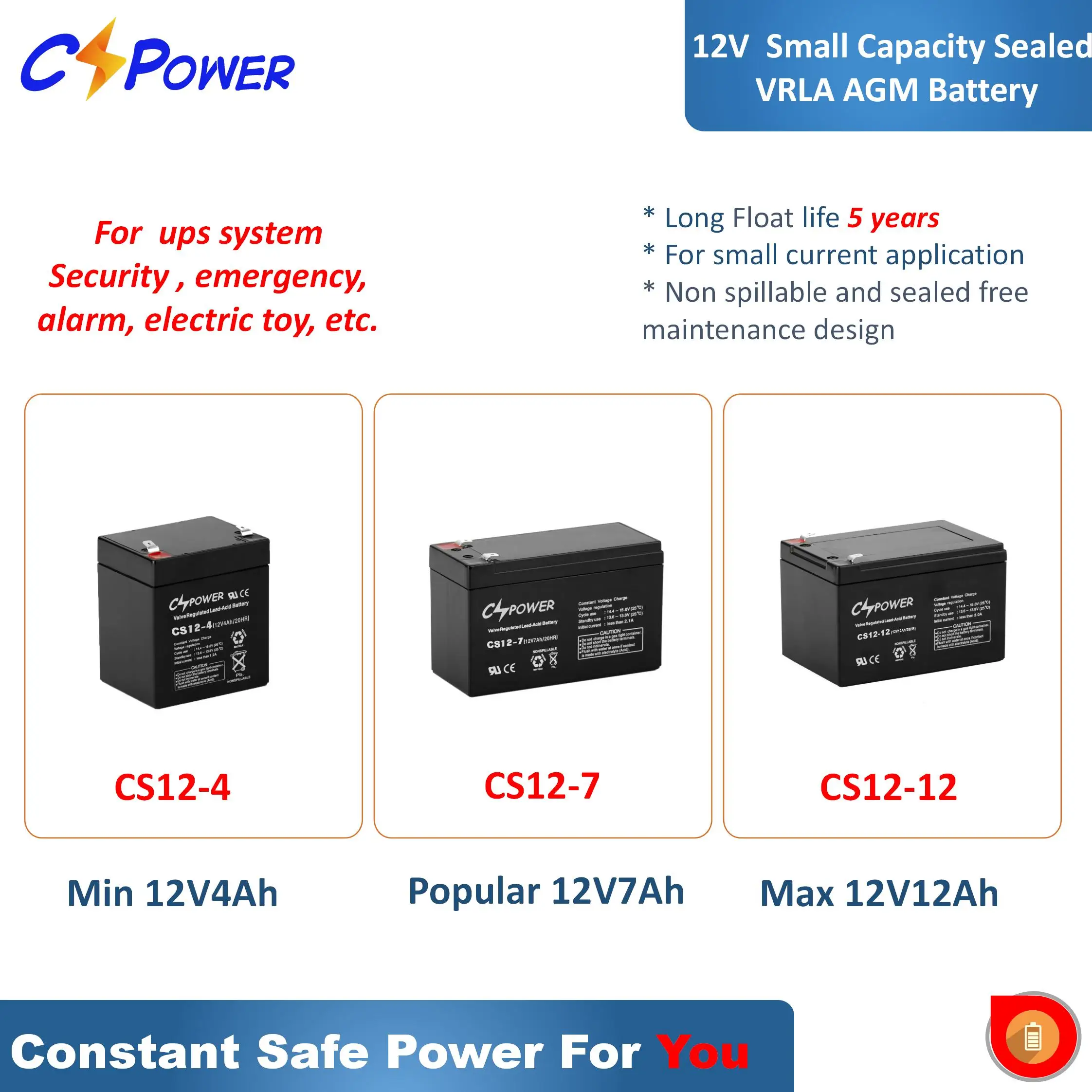CSPower Emergency Lighting Sun Light 6V 4Ah Deep Cycle Battery CS6-4