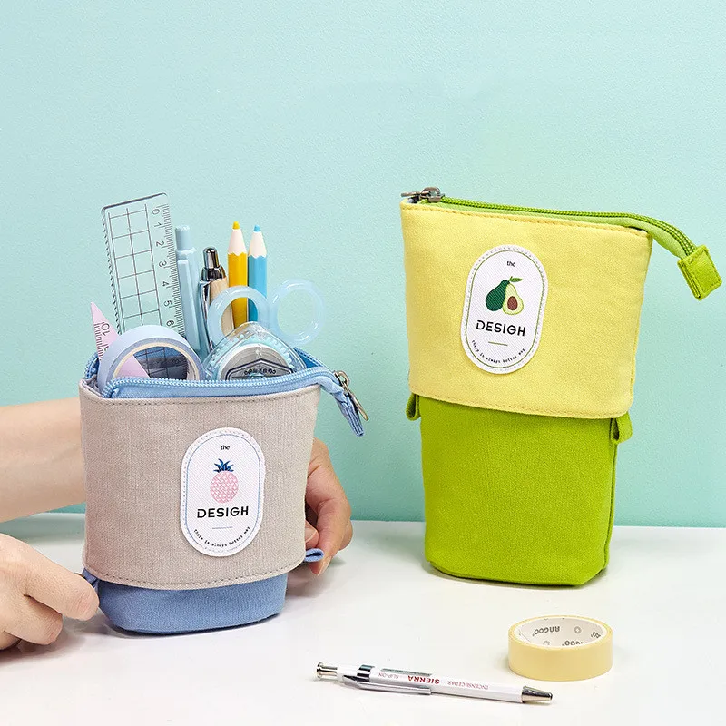 Stand up Pencil Holder Telescopic Pencil Case Transformer Pen Box,Fruit Telescopic Pencil Pouch Bag