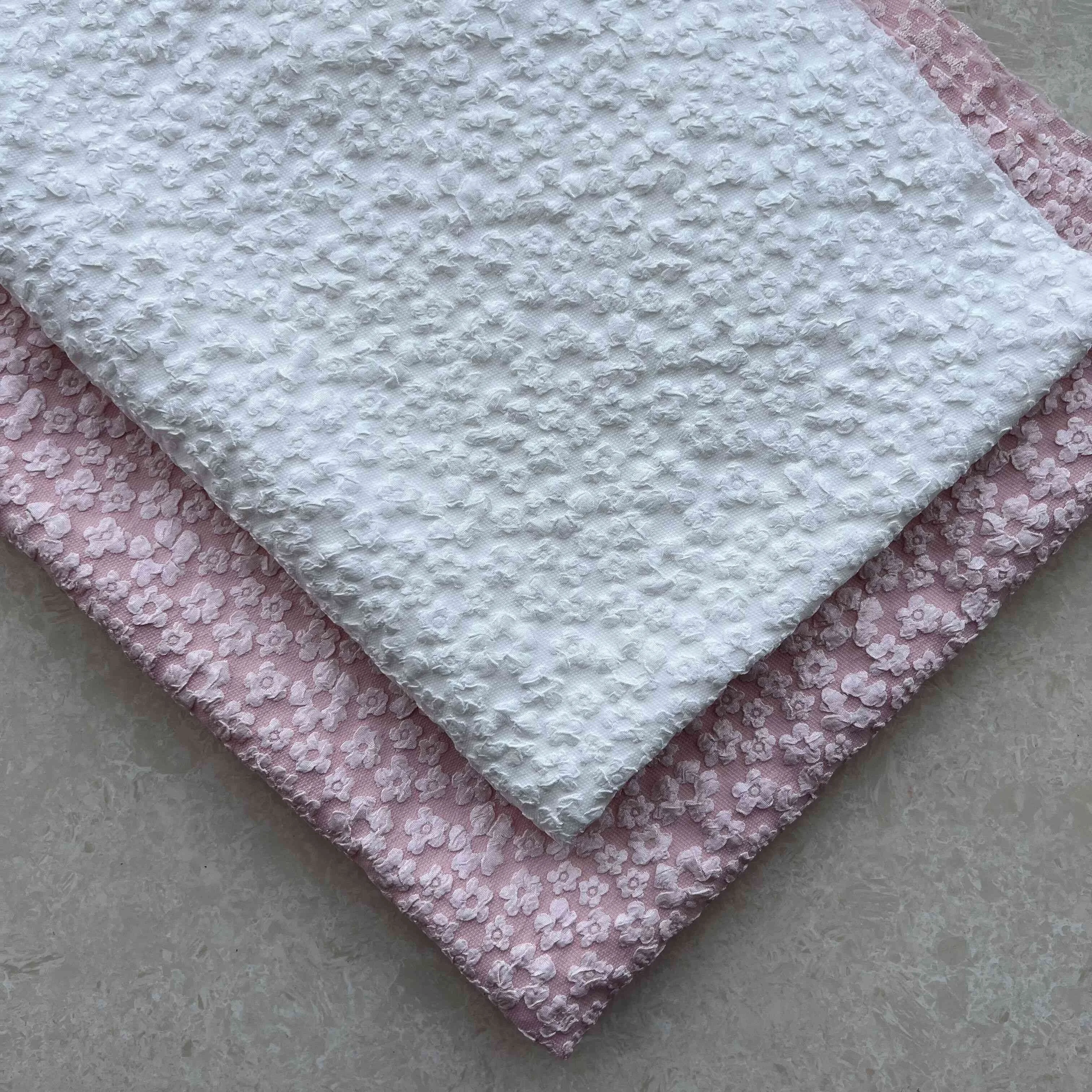 New design floral metallic polyester spandex handmade pink flowers organza brocade jacquard fabric for clothing