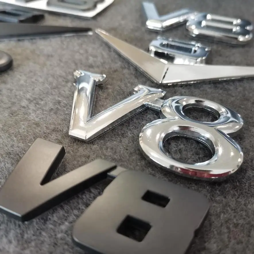 ABS Plastic Self Adhesive Chrome Gloss Matt Black Color V8 Brand Custom Logo Car Emblem Badge Sticker