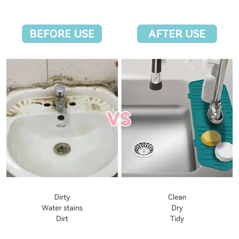 Washable Kitchen Sink Splash Guard Draining Pads Fast Drying Faucet Water Splash Catcher Silicone Faucet Mat For Sink Splash