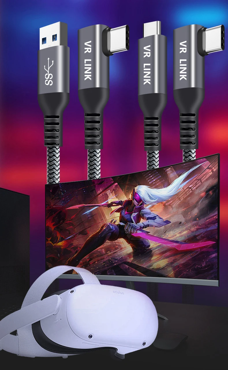 Extra power supply type-c usb cable for oculus quest 2 vr link cable