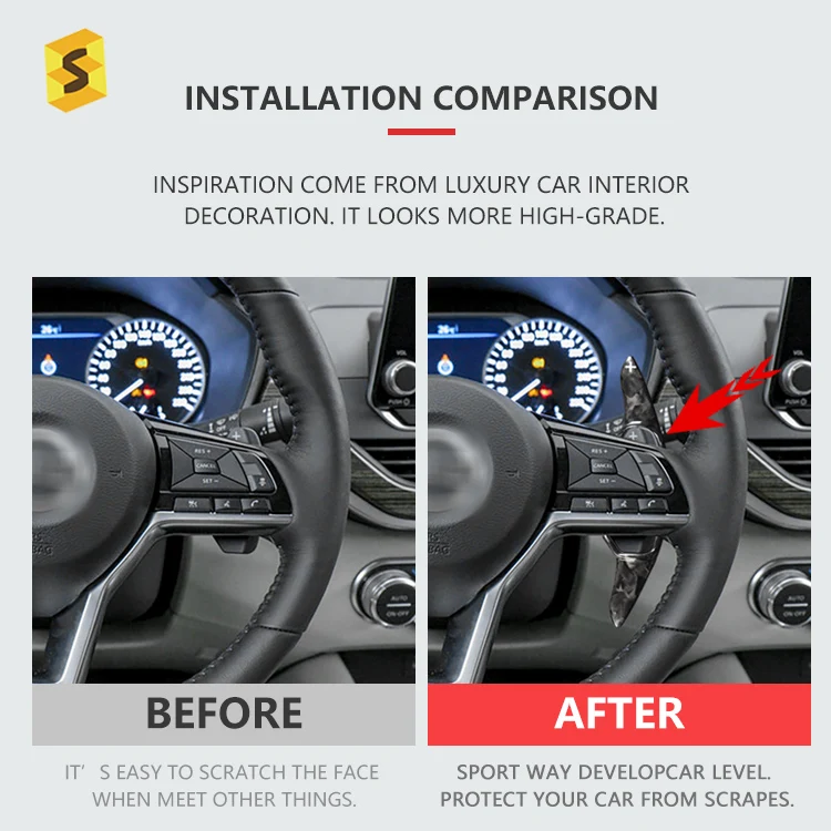 ES Car Interior Steering Wheel Extension Accessories Trim Real Forged Carbon Fiber Shift Paddle For Nissan Teana 2019 2020